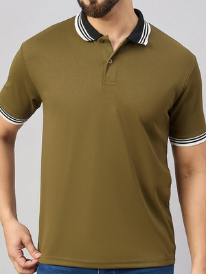 SINDHIGARMENT Solid Men Polo Neck Dark Green T-Shirt