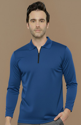 Jangoboy Solid Men Polo Neck Dark Green T-Shirt