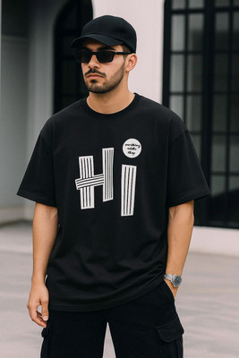 Madilyn Printed Men Round Neck Black T-Shirt