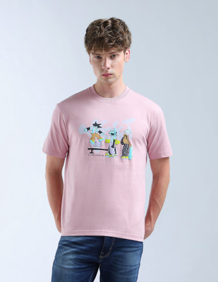 FLYING MACHINE Graphic Print Men Round Neck Pink T-Shirt