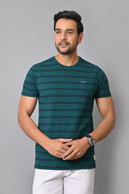 Arbour Striped Men Round Neck Green T-Shirt