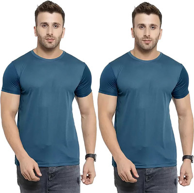RIVAAZ Collections Solid Men Round Neck Blue T-Shirt