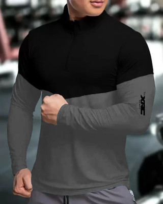 GAARRBLY Colorblock Men High Neck Grey, Black T-Shirt