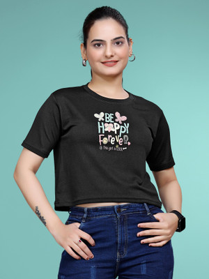 JK Creation Party Graphic Print Women Black Top