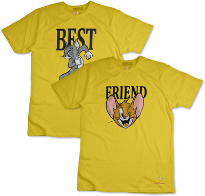 THE PRINT PLATTER Typography Couple Round Neck Yellow T-Shirt