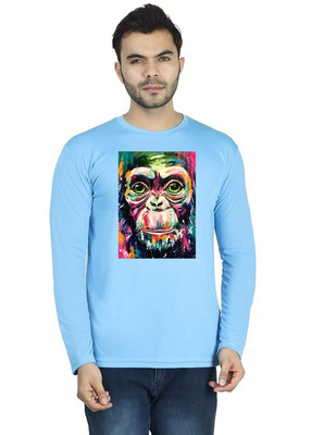 LV CARE Printed Men Round Neck Blue T-Shirt