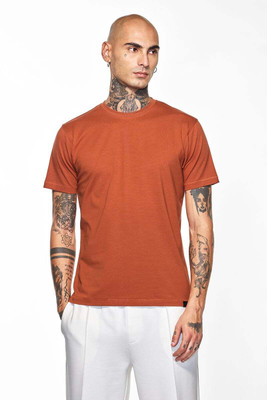 Snitch Solid Men Round Neck Orange T-Shirt