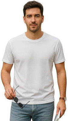 SHIMPEX Solid Men Round Neck White T-Shirt