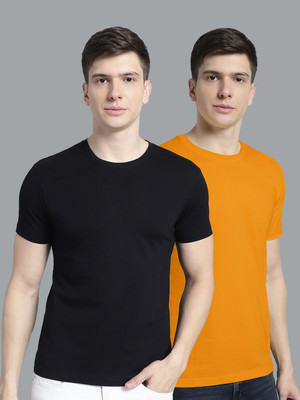 FBAR Solid Men Round Neck Black, Yellow T-Shirt