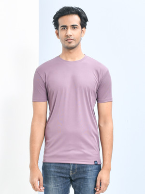 SKYKNIT Solid Men Round Neck Purple T-Shirt