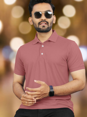 VeBNoR Solid Men Polo Neck Pink T-Shirt