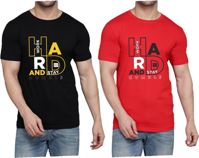 WOOSTRO Printed Men Round Neck Black, Red T-Shirt