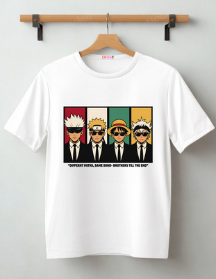 DIBBY Abstract Men Round Neck White T-Shirt