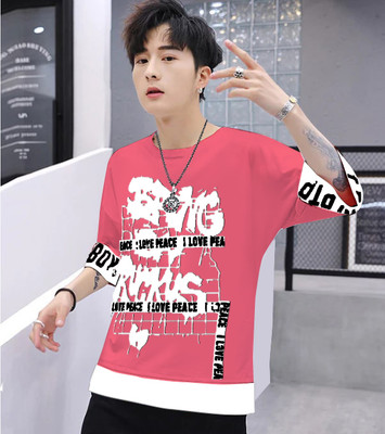 NB NICKY BOY Typography Men Round Neck Pink T-Shirt