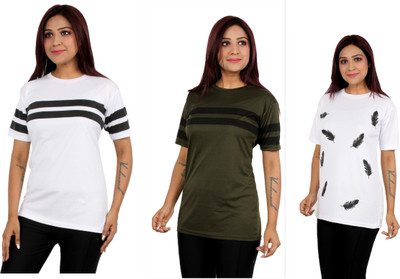 Oishee Printed Women Round Neck Multicolor T-Shirt