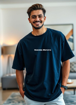 UrGear Printed Men Round Neck Navy Blue T-Shirt