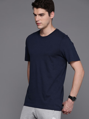 RULEDBYSUN Solid Men Round Neck Navy Blue T-Shirt