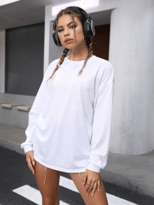 SXV STYLE Solid Women Round Neck White T-Shirt