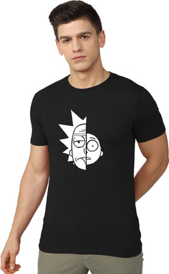 RULEDBYSUN Cartoon Men Round Neck Black T-Shirt