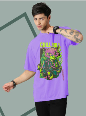 etsun Printed Men Round Neck Purple T-Shirt