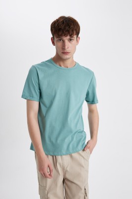 defacto Solid Men Crew Neck Light Green T-Shirt