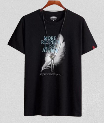 fashion globe Graphic Print Men Round Neck Black T-Shirt