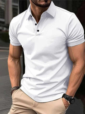 solid villa Solid Men Polo Neck Black T-Shirt