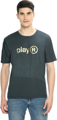 playR Printed Men Round Neck Black T-Shirt