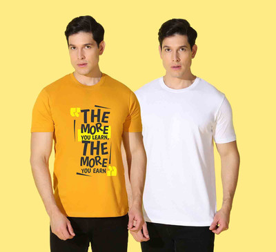 WOOSTRO Printed Men Round Neck Multicolor, White T-Shirt