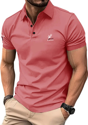 EyeBogler Solid Men Polo Neck Pink T-Shirt
