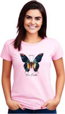 Witty Curlss Printed Women Round Neck Pink T-Shirt