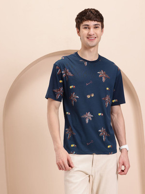 Mast & Harbour Printed Men Round Neck Blue T-Shirt