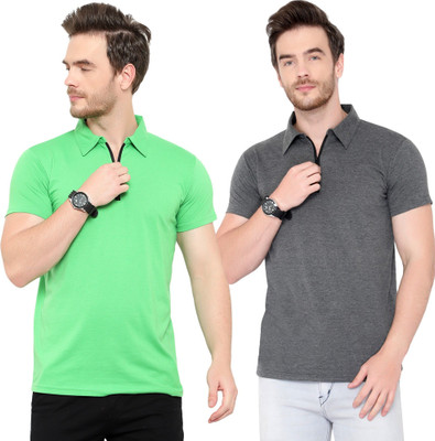 JB Jangoboy Solid Men Polo Neck Green, Grey T-Shirt