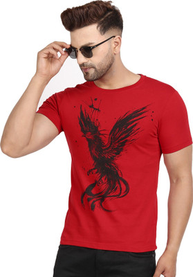 JUGULAR Printed Men Round Neck Red T-Shirt