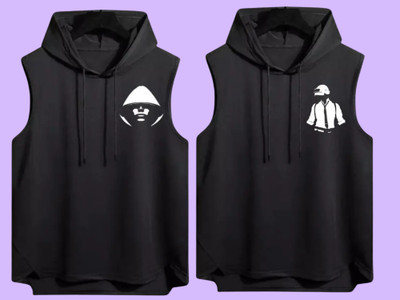 Zxomillo Printed Men Hooded Neck Black T-Shirt