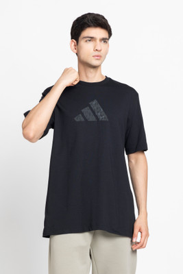 ADIDAS Printed Men Round Neck Black T-Shirt