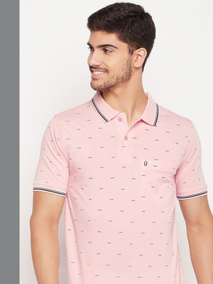 UNIBERRY Printed Men Polo Neck Pink T-Shirt