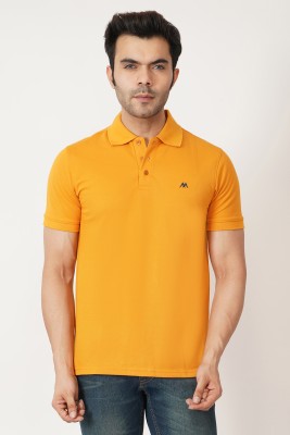 MEGHZ Solid Men Polo Neck Yellow T-Shirt