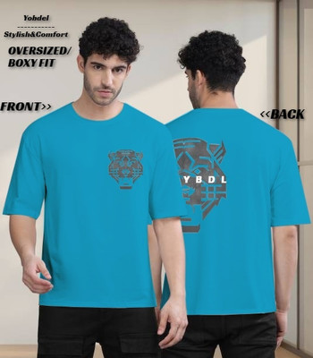 Yobdel Printed, Typography Men Round Neck Blue T-Shirt