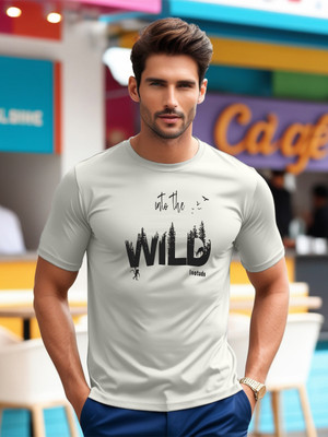 JUST ROAR Printed Men Round Neck Grey T-Shirt