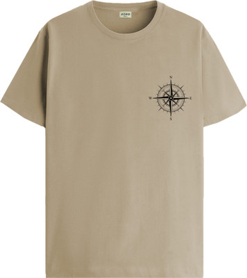 ADRO Graphic Print Men Round Neck Beige T-Shirt