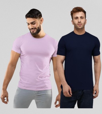 Badsoul Solid Men Round Neck Purple, Blue T-Shirt