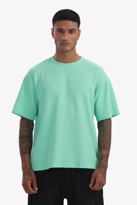 AttireWorth Solid Men Round Neck Green T-Shirt