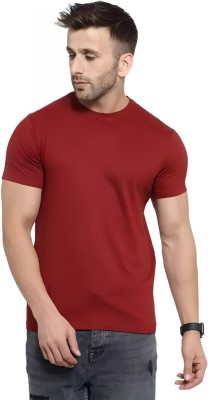 beRandom Solid Men Crew Neck Maroon T-Shirt