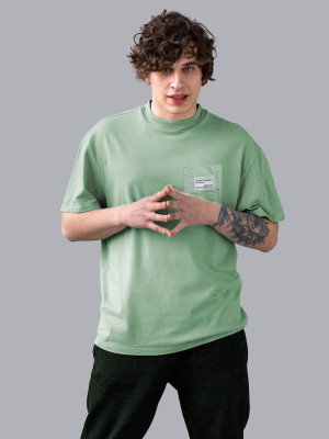 JOVEN Solid Men Round Neck Light Green T-Shirt