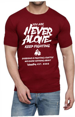 WOOSTRO Printed Men Scoop Neck Maroon T-Shirt