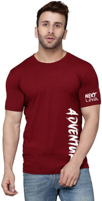 SLOWLORIS Typography Men Round Neck Maroon T-Shirt