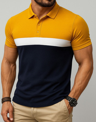 TAZO Solid Men Polo Neck Yellow T-Shirt