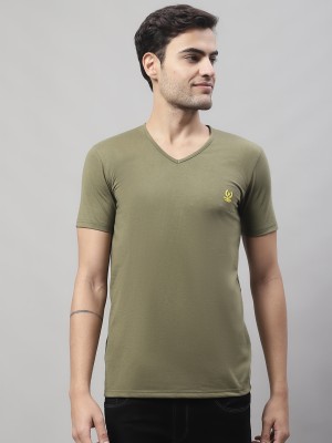 VIMAL JONNEY Solid Men V Neck Green T-Shirt