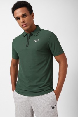 REEBOK Solid Men Polo Neck Green T-Shirt